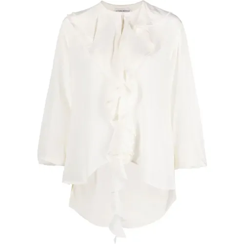 Silk Ruffle Shirt Yellow , female, Sizes: 2XS - Victoria Beckham - Modalova