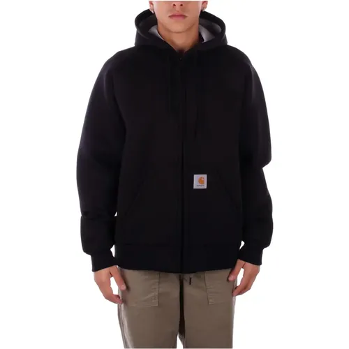 Schwarzer Hoodie Pullover Logo Reißverschluss Taschen , Herren, Größe: XL - Carhartt WIP - Modalova