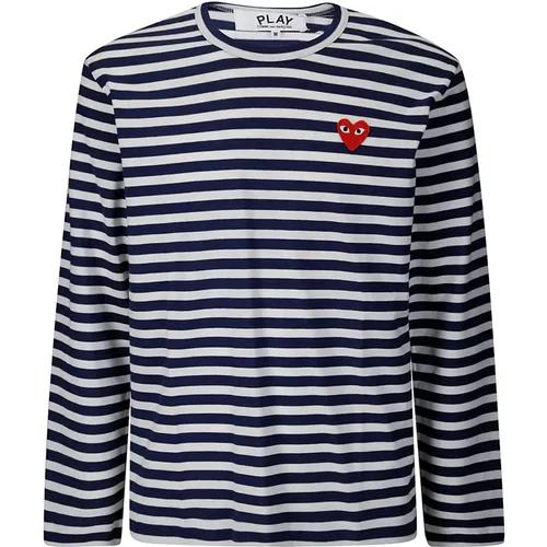 Striped Longsleeve T-Shirt with Logo , male, Sizes: S, XL, L, M - Comme des Garçons Play - Modalova