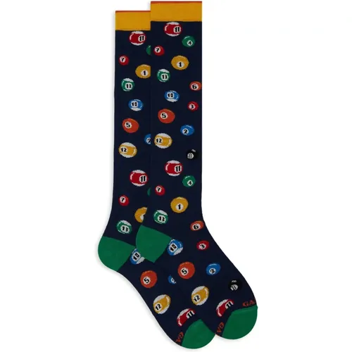 Lange blaue Baumwollsocken für Herren mit Poolballmotiv - Gallo - Modalova