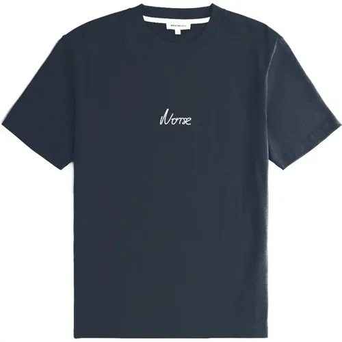 Chain Stitch Logo Cotton T-shirt , male, Sizes: M, XL, L, S - Norse Projects - Modalova