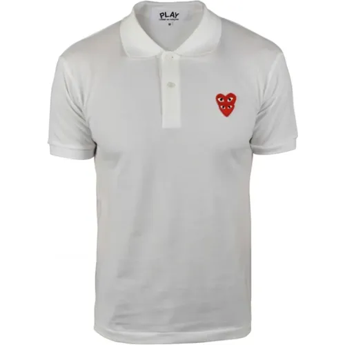 Weißes Baumwoll-Polo-Shirt mit roten Herzen , Herren, Größe: XL - Comme des Garçons - Modalova