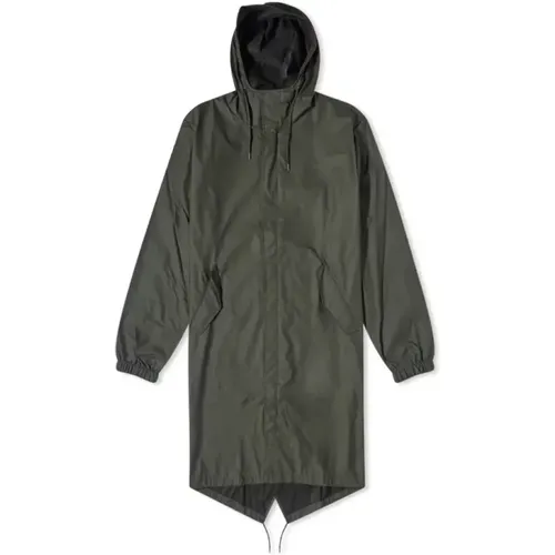 Grüne Fishtail Parka mit Asymmetrischem Saum , unisex, Größe: L - Rains - Modalova