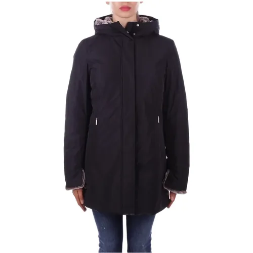 Schwarze Kapuzenjacke mit Reißverschluss und Knöpfen , Damen, Größe: S - Suns - Modalova