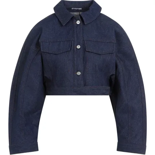 Marinebraune Denim Obra Jacke , Damen, Größe: S - Jacquemus - Modalova