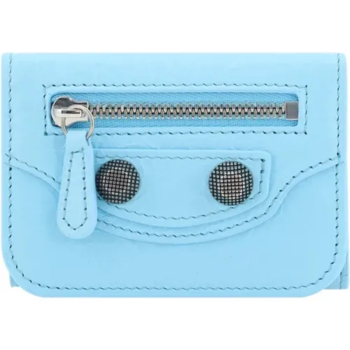 Blaue Lederbrieftasche mit Knopfverschluss - Balenciaga - Modalova