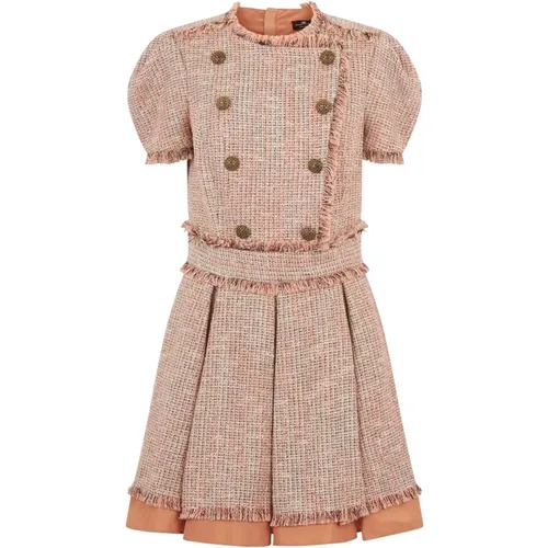 Double-Breasted Dress with Pleated Skirt , female, Sizes: XL - Elisabetta Franchi - Modalova