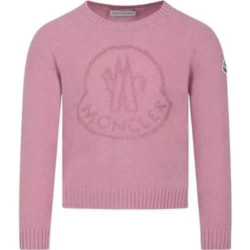 Rosa Wollpullover Runder Ausschnitt Logo - Moncler - Modalova