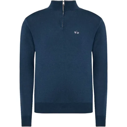 Blauer Acryl Half-Zip Pullover mit Logo - LA MARTINA - Modalova