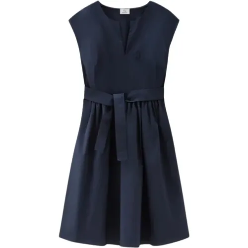 Blaues Baumwoll-Popeline-Kleid mit V-Ausschnitt , Damen, Größe: S - Woolrich - Modalova