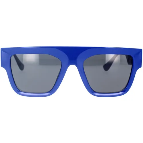 Rectangular Sunglasses with Dark Grey Lens and Frame , unisex, Sizes: 53 MM - Versace - Modalova