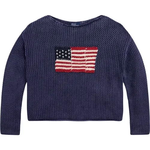 Flag Pointelle Sweater , female, Sizes: L, M - Polo Ralph Lauren - Modalova