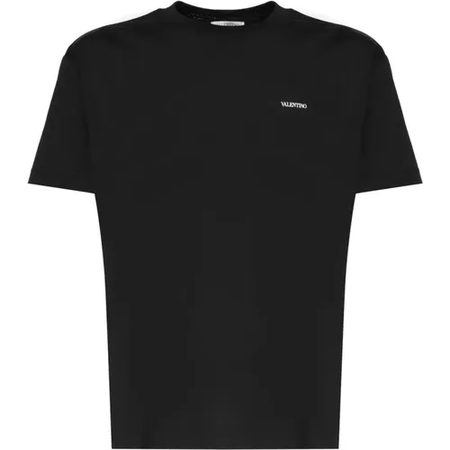Logo Print Crew Neck Schwarze T-Shirts und Polos,Schwarzes Baumwoll-T-Shirt mit Valentino-Print - Valentino Garavani - Modalova