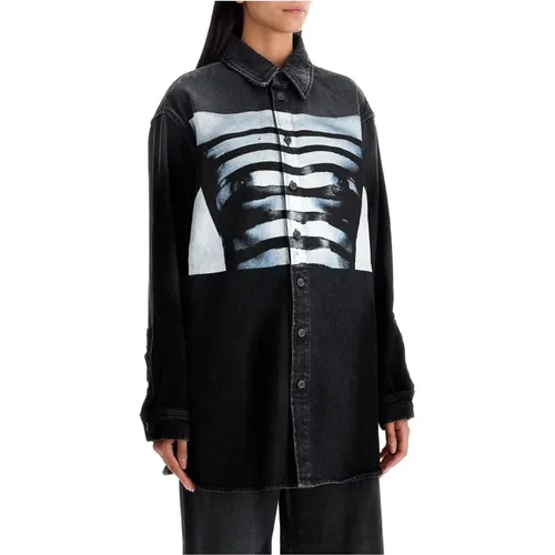 Denim Oversized Marinière Shirt , Damen, Größe: M - Jean Paul Gaultier - Modalova