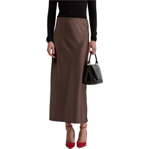 Chocolate Satin Midi Slip Skirt , female, Sizes: L, XS - By Malina - Modalova