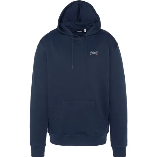 Blaue Baumwollkapuzenpullover , Herren, Größe: M - Schott NYC - Modalova