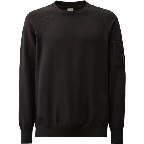 Schwarzer Merinowolle Rundhalsausschnitt Pullover , Herren, Größe: L - C.P. Company - Modalova