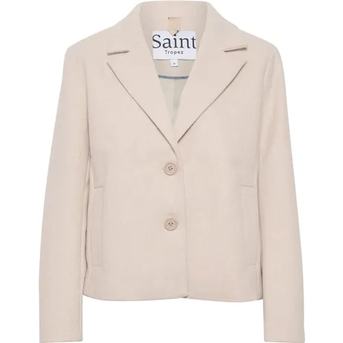 Viviansz Short Coat Jacket Cream Melange , female, Sizes: L, M - Saint Tropez - Modalova