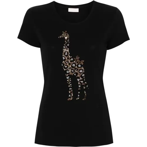 Schwarzes T-Shirt mit Giraffenmotiv - Liu Jo - Modalova