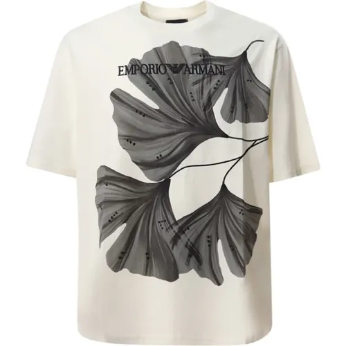 Floral Print Crew-neck T-shirt , male, Sizes: L - Emporio Armani - Modalova