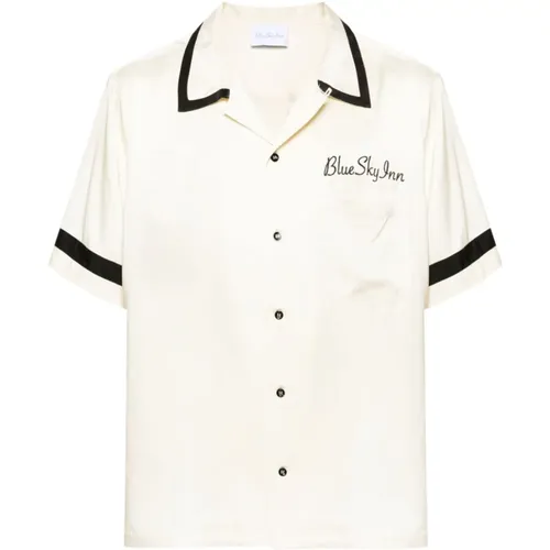 Striped Collar Shirt with Embroidered Logo , male, Sizes: M - Blue Sky Inn - Modalova