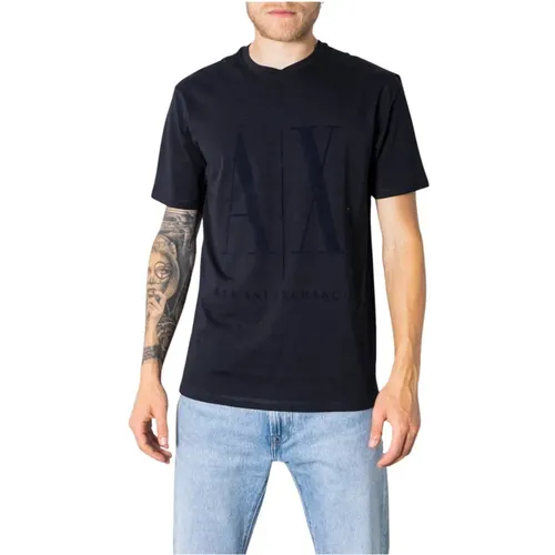 Blaues T-Shirt aus 100% Baumwolle für Herren , Herren, Größe: S - Armani Exchange - Modalova