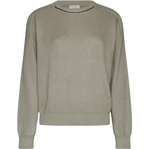 Green Cotton Knit Sweater , female, Sizes: M, L - BRUNELLO CUCINELLI - Modalova