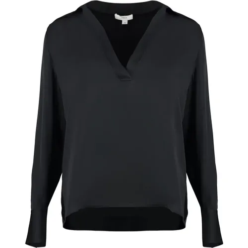 Seiden V-Ausschnitt Bluse mit Seitenschlitzen,Tops,V-Ausschnitt Seidenbluse,Off Polo Pullover Sweater - Vince - Modalova