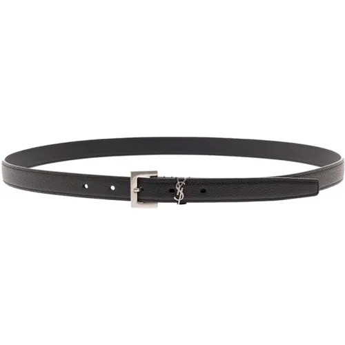 Hammered Leather Belt Silver Buckle , male, Sizes: 100 CM, 105 CM - Saint Laurent - Modalova