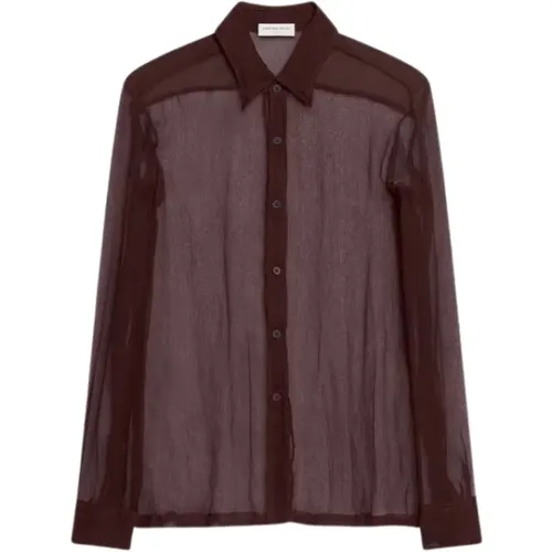 Burgundy Silk Shirt Classic Collar , male, Sizes: S, M - Dries Van Noten - Modalova