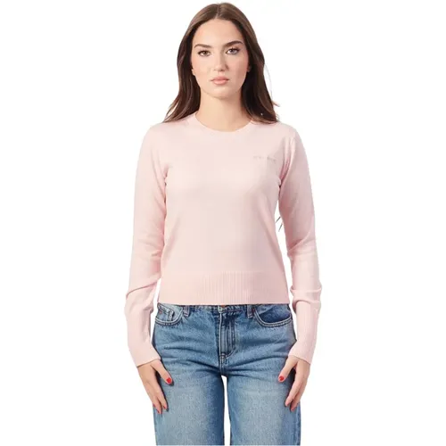 Rosa Crewneck Pullover Kurzer Schnitt , Damen, Größe: L - Guess - Modalova