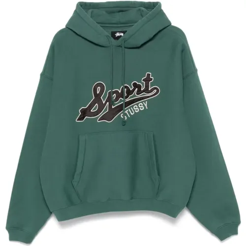 Grüner Pullover mit Kapuze und Logopatch , Herren, Größe: S - Stüssy - Modalova