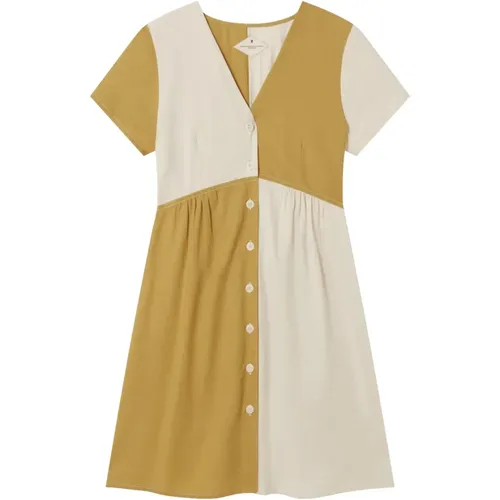 Yellow Patched Hebe Short Dress , female, Sizes: S, XS - thinking mu - Modalova