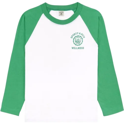 Green Baseball Tee Long Sleeve , female, Sizes: XS, M, L - Sporty & Rich - Modalova