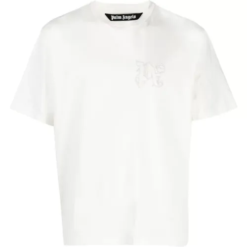 Weißes T-Shirt mit gesticktem Logo , Herren, Größe: L - Palm Angels - Modalova