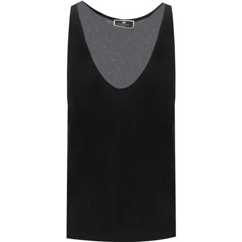 Schwarzes Jersey-Top mit Besticktem Logo - Elisabetta Franchi - Modalova