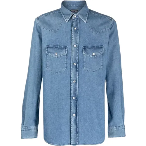 Cotton Denim Shirt with Chest Pockets , male, Sizes: 2XL - Tom Ford - Modalova