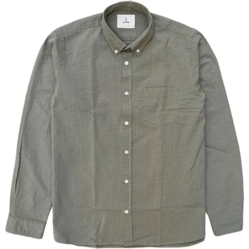 Branco Button Down Seerksucker Shirt Safari Khaki , male, Sizes: S - La Paz - Modalova
