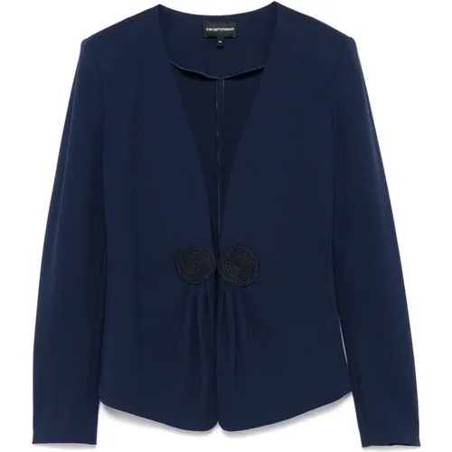 Blazer mit Frontverschluss V-Ausschnitt,Blaue Jersey V-Ausschnitt Jacke - Emporio Armani - Modalova