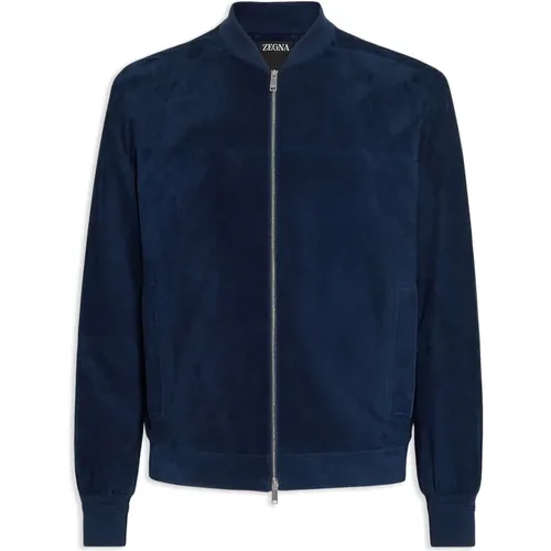 Suede bomber jacket , male, Sizes: L - Ermenegildo Zegna - Modalova