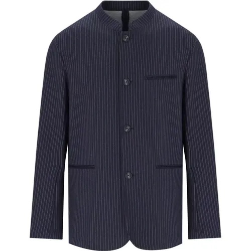 Marineblau Pinstripe Mandarin Kragen Jacke , Herren, Größe: M - Emporio Armani - Modalova