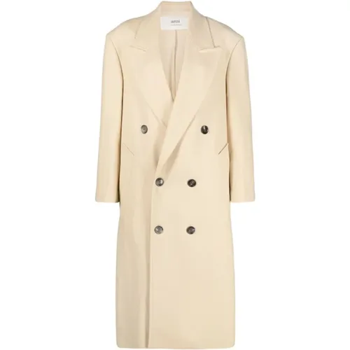 Cream Double-Breasted Coat , female, Sizes: XS, 2XS - Ami Paris - Modalova