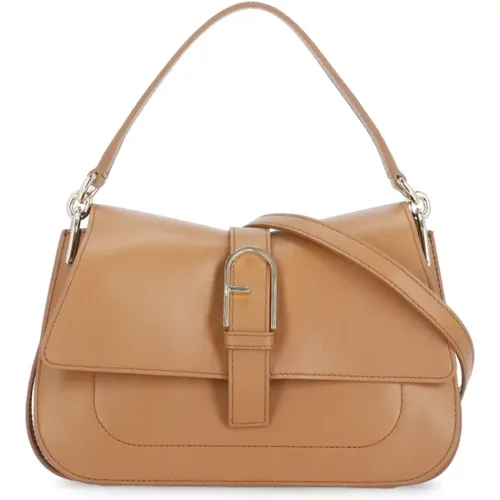 Braune Leder-Schultertasche mit Goldenem Detail , Damen, Größe: ONE Size - Furla - Modalova