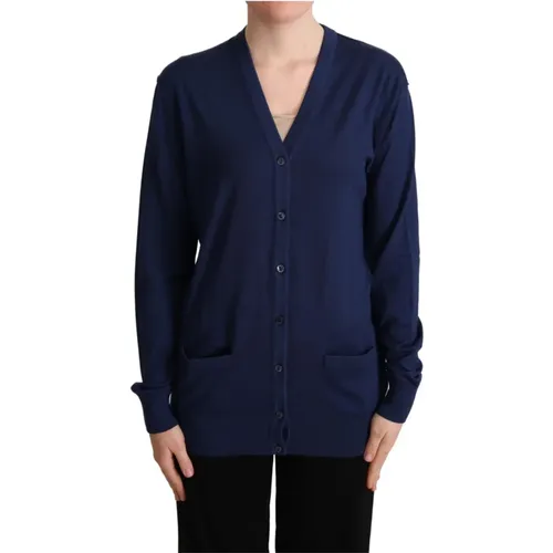 Blauer Woll-Cardigan-Pullover , Damen, Größe: 2XS - Dolce & Gabbana - Modalova