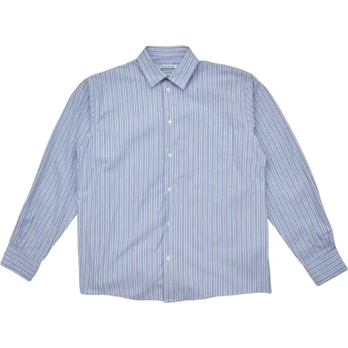 Nico Poplin Azure Stripes Shirt , male, Sizes: L - Wood Wood - Modalova