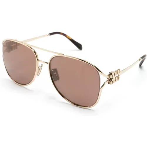 Gold Sunglasses with Original Case , female, Sizes: 58 MM - Miu Miu - Modalova