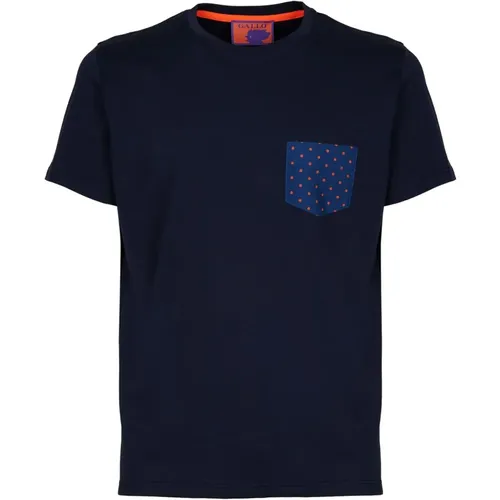 Blaues Baumwoll-Crewneck-T-Shirt mit Tasche , Herren, Größe: S - Gallo - Modalova