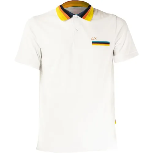 Herren Polo Shirt Weiß Streifen , Herren, Größe: M - Sun68 - Modalova