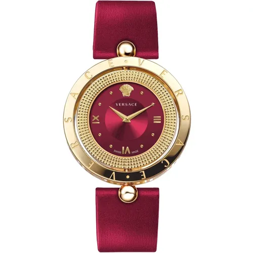 EON Black Leather Analog Watch , female, Sizes: ONE SIZE - Versace - Modalova