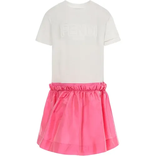 Weißes Jersey- und Bubblegum Pink Taffeta-Kleid für Mädchen - Fendi - Modalova